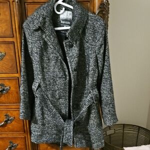 Kensie Women's Textured Black and Gray Trench Coat